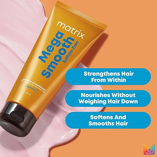 Matrix Mega Smooth Sulfate-free Conditioner with Squalene and Bonding Blend for Gentle Care and Bond Repair | Smoothens Hair | Safe for Chemically Treated Hair | 200ml