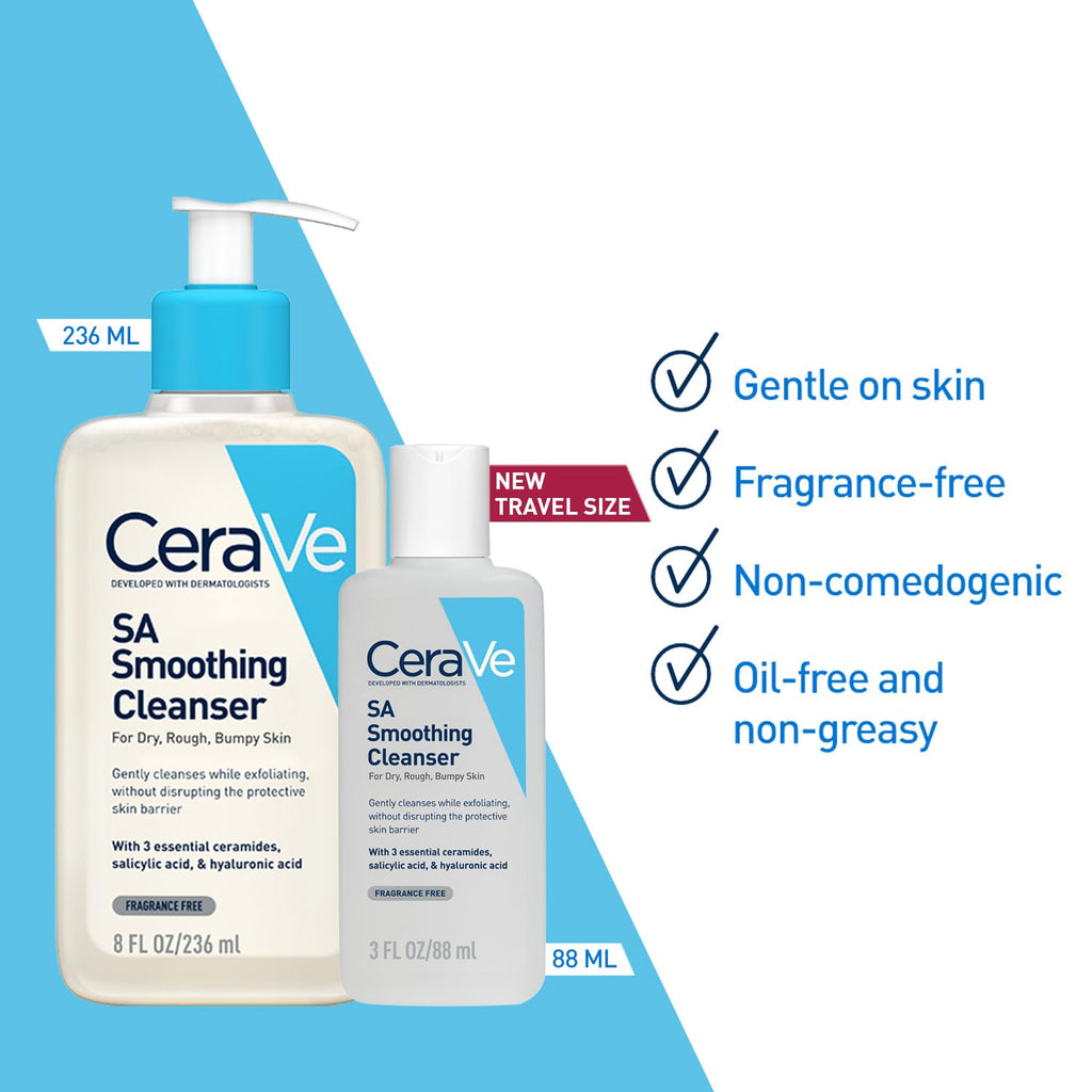 CeraVe SA Smoothing Cleanser For Dry, Rough & Bumpy Skin, contains Salicylic Acid, Ceramides, Hyaluronic Acid|Dermatologist Recommended Face wash (88ml)