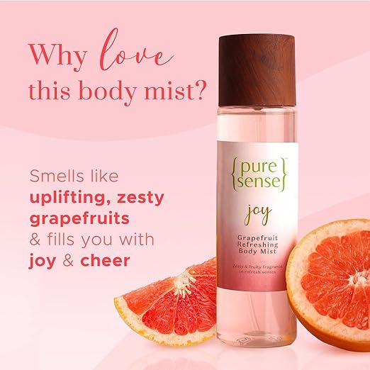 PureSense Joy Grapefruit Refreshing Body Mist Long Lasting Fragrance Women's Perfume Instant Mood Lifter | Cruelty Free | 150 ml