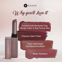 SUGAR Cosmetics Mettle Satin Lipstick | Highly Pigmented & Silky Matte Finish | Creamy Texture | Mango Butter Infused | 2.2 gm - 07 Gabriella (Soft Dusty Nude/Nude Pink)