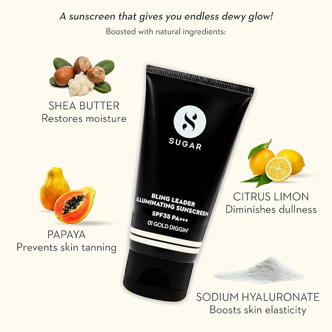 SUGAR Cosmetics Bling Leader Illuminating Sunscreen SPF35 PA+++ | Strobe Cream with 3 in 1 Glow Boosting Formula | Non Greasy Moisturizer | 50 gm