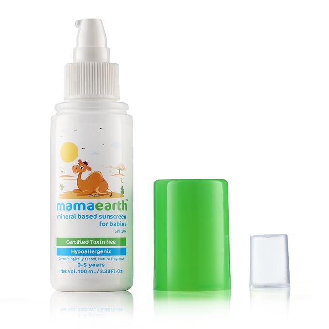 Mamaearth Mineral Based Sunscreen For Babies - 100 Ml | Infused With Aloe Vera, Shea & Cocoa Butter | Spf 20+, Protects From Harmful Sun Rays, Deeply Nourishing, Soothes Skin, Sensitive