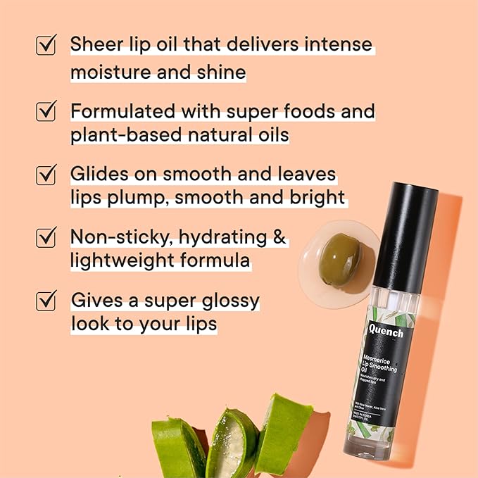 QUENCH Lip Smoothing Oil with Rice Water (Clear)| Korean Lip Oil for Plump, Glossy & Smooth Lips|Hydrates Dry & Chapped Lips| Non-Sticky, Non-Greasy & Lightweight| Made in Korea (5ml)