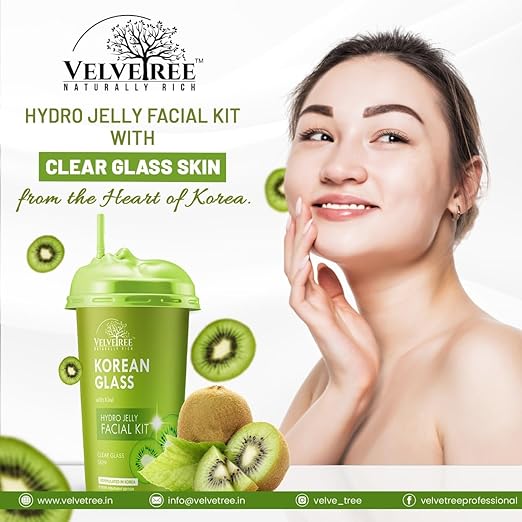 Velvetree Hydro Jelly Facial Kit Korean Glass with kiwi Clear Glass skin