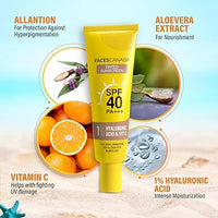 FACES CANADA Tinted Sunscreen, 30g | SPF 40 PA+++ | Protects From UVA, UVB & Blue-Light Rays | 1% Hyaluronic Acid & Vitamin C | Lightweight | No White Cast | No Alcohol | No Parabens