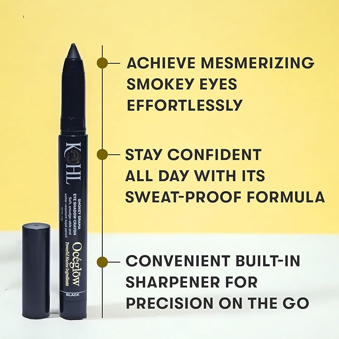 OCEGLOW KOHL KAJAL POWERFUL MARINE INGREDIENTS SMOKEY DRAMA EYE SHADOW CRAYON BLACK 1.8G