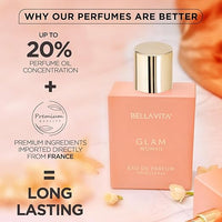 Bella Vita Luxury GLAM Woman Eau De Parfum with African Orange, Jasmine & Patchouli|Premium, Long Lasting Floral & Woody Fragrance EDP for Women, 100ML