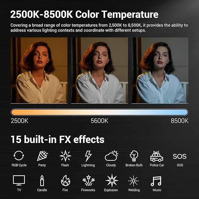 Godox LC500R RGB LED Video Light Stick Lighting,2500K-8500K Adjustable, CRI 95 TLCI 96 Accurate Color, 360° Full-Color LED Light,15 FX Lighting Effects,0-100% Dimmable Support APP Control