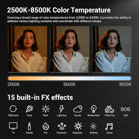 Godox LC500R Mini RGB LED Video Light Stick Lighting,2500K-8500K Adjustable, CRI 95 TLCI 96 Accurate Color, 360° Full-Color LED Light,15 FX Lighting Effects,0-100% Dimmable Support APP Control