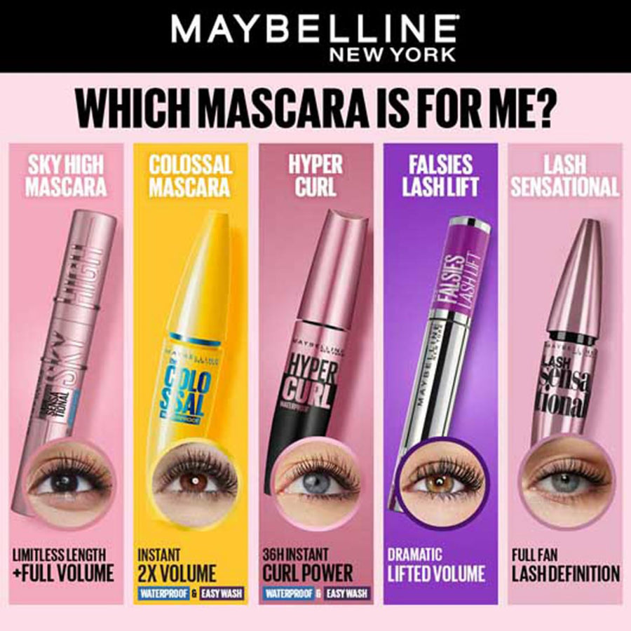 Maybelline New York Mascara, Curls Lashes, Highly Pigmented Colour, Long-lasting, Waterproof, Hypercurl , Black, 9.2ml