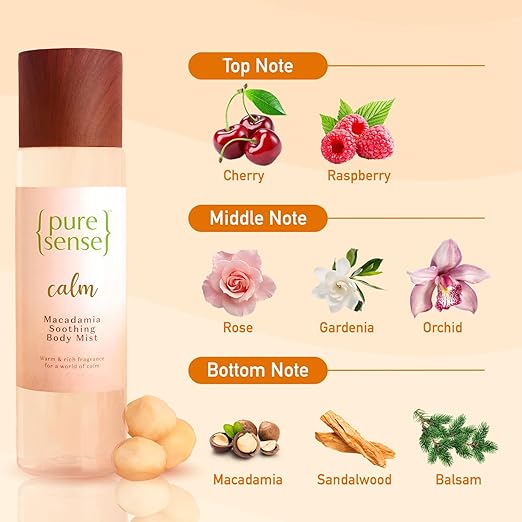 PureSense Calm Macadamia Soothing Body Mist Long Lasting Fragrance Women's Perfume | Instant Mood Lifter | Cruelty Free | 150 ml