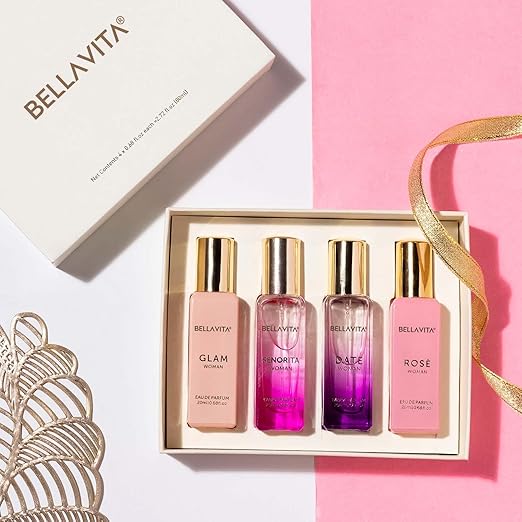 Bella Vita Luxury Woman Eau De Parfum Gift Set 4x20 ml for Women with Date, Senorita, Glam, Rose Perfume|Floral, Fruity Long Lasting EDP Fragrance Scent