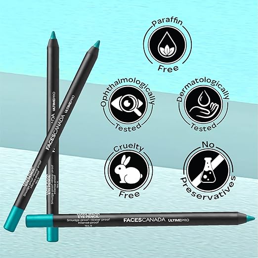 FACES CANADA Ultime Pro Longwear Eye Pencil - Solid Black 02, 1.2 g | 8 Hr Long Stay | Smooth One Stroke Application | Intense Color Pay Off | Soft Blendable Formula | Smudge Proof | Water Proof