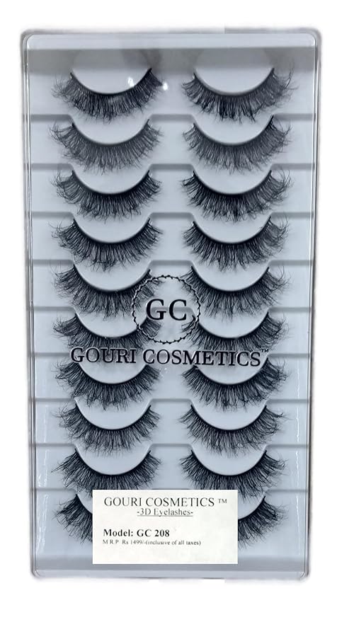 GOURI COSMETICS™ 3D FALSE EYELASHES - False Eyelashes for Women - (10 Pair Pack)