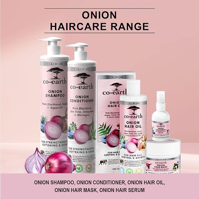 Colorbar Co-Earth Onion Shampoo 300ml I Enriched with Red Onion Seed & Argan Oil, and Blackseed Extract I Promotes healthy, shiny and voluminous hair