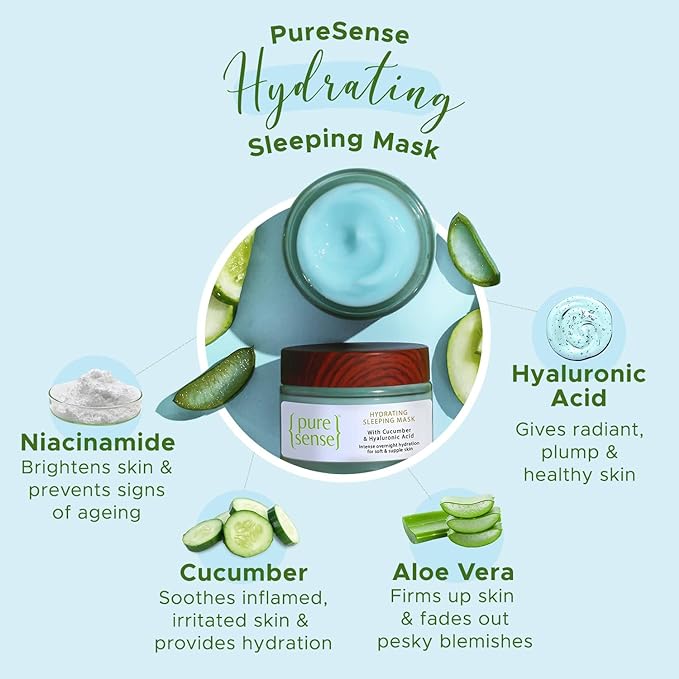 PureSense Hydrating Sleeping Mask - Cucumber & Hyaluronic Acid, For Soft, Supple Skin, 50 g