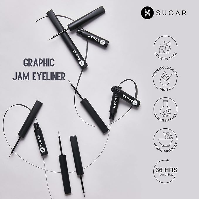 SUGAR Cosmetics - Graphic Jam - 36Hr Eyeliner - 01 Blackest Black (Matte Finish Eyeliner) - Intense, Waterproof Eye Liner - Lasts Up to 36 hours