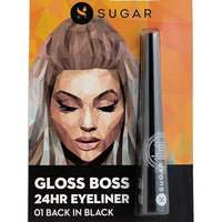 SUGAR Cosmetics Gloss Boss 24HR Eyeliner with Brush | Smudeproof & Waterproof - 01 Back In Black (Black Eyeliner) | 3ml