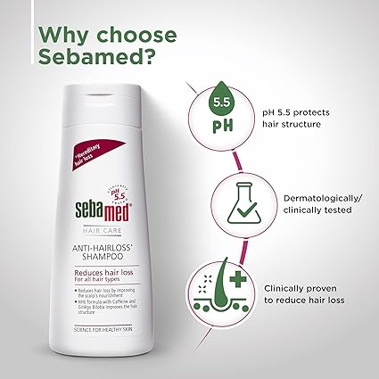 Sebamed Anti- Hairloss Shampoo 200Ml|Ph 5.5|Reduces Hairloss|Caffeine&Gingko Biloba|All Hair Types