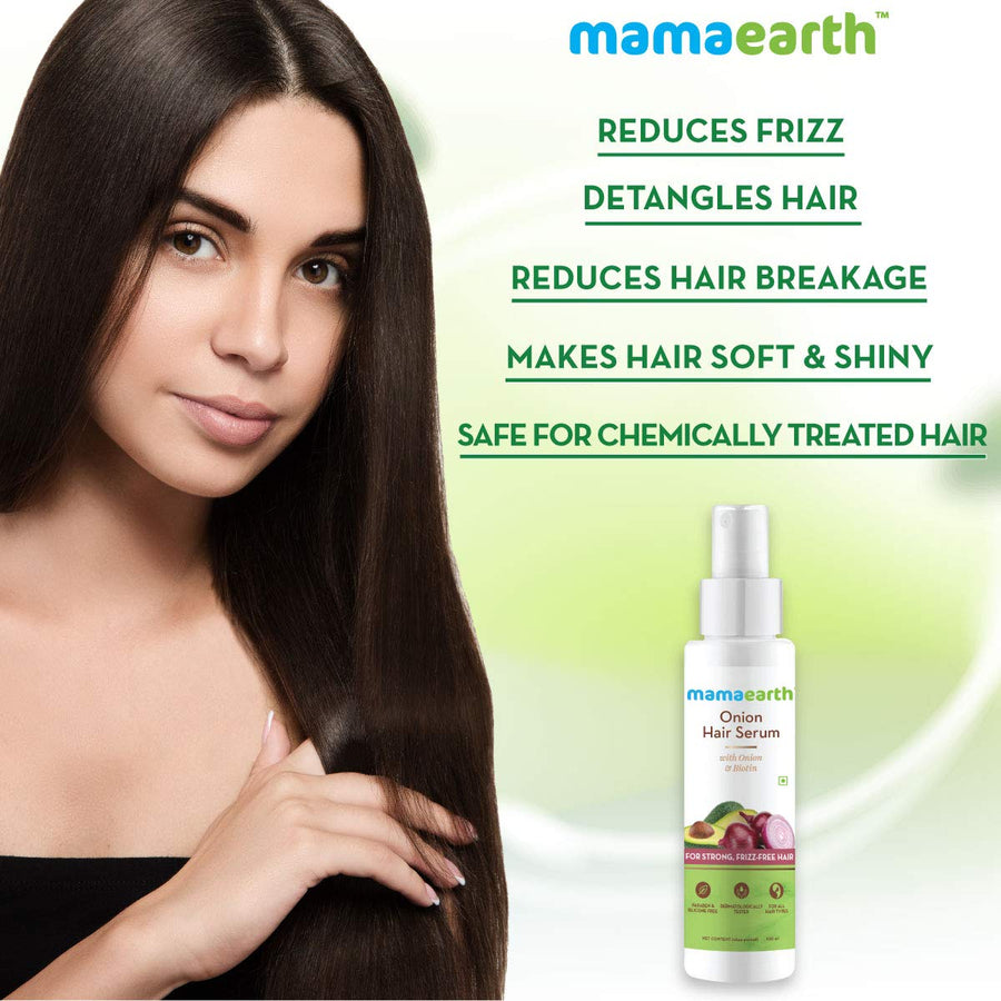 Mamaearth Onion Hair Serum For Silky & Smooth Hair, Tames Frizzy Hair, with Onion & Biotin for Strong, Tangle Free & Frizz-Free Hair - 100 ml