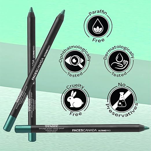 FACES CANADA Ultime Pro Longwear Eye Pencil - Solid Black 02, 1.2 g | 8 Hr Long Stay | Smooth One Stroke Application | Intense Color Pay Off | Soft Blendable Formula | Smudge Proof | Water Proof