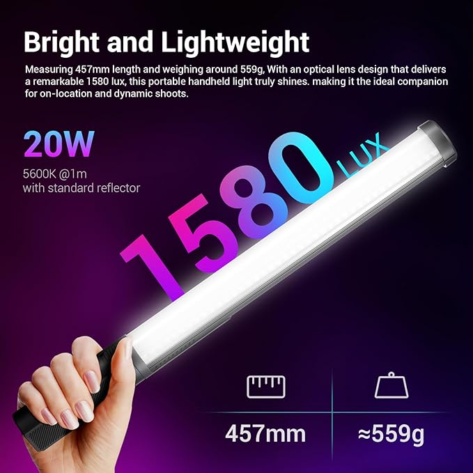 Godox LC500R RGB LED Video Light Stick Lighting,2500K-8500K Adjustable, CRI 95 TLCI 96 Accurate Color, 360° Full-Color LED Light,15 FX Lighting Effects,0-100% Dimmable Support APP Control