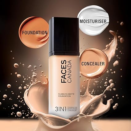 FACES CANADA Flawless Matte Foundation - Rose Ivory 011, 30 ml | 3-in-1 Foundation + Moisturizer + Concealer | 12 HR Hydration + SPF 18 | Full HD Matte Coverage | Lightweight | Anti Ageing