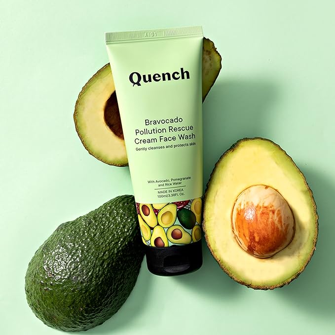 QUENCH Bravocado Pollution Rescue Cream Face Wash with Vitamin E & Avocado| Korean Face Wash for Dry & Sensitive Skin| Deeply Cleanses & Exfoliates Skin to give Glowing Skin (100ml)