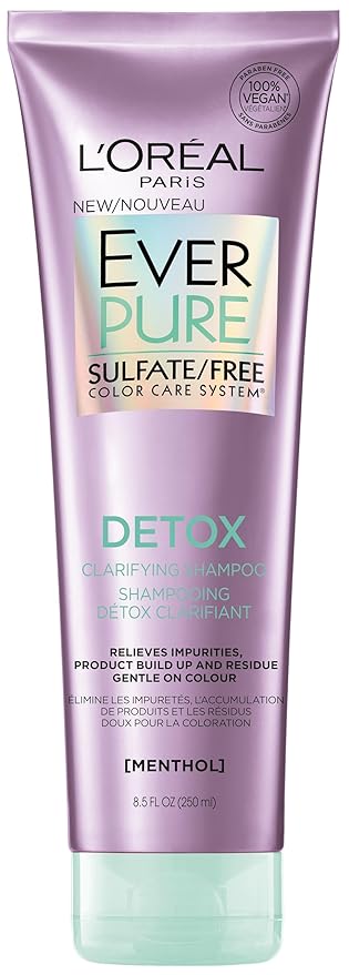 L'Oreal Paris EverPure Scalp Care + Detox Sulfate Free Shampoo for Color-Treated Hair, Anti-Dandruff, Invigorates Scalp and Removes excess build-up, Menthol and Neem Leaf Extract 250ml
