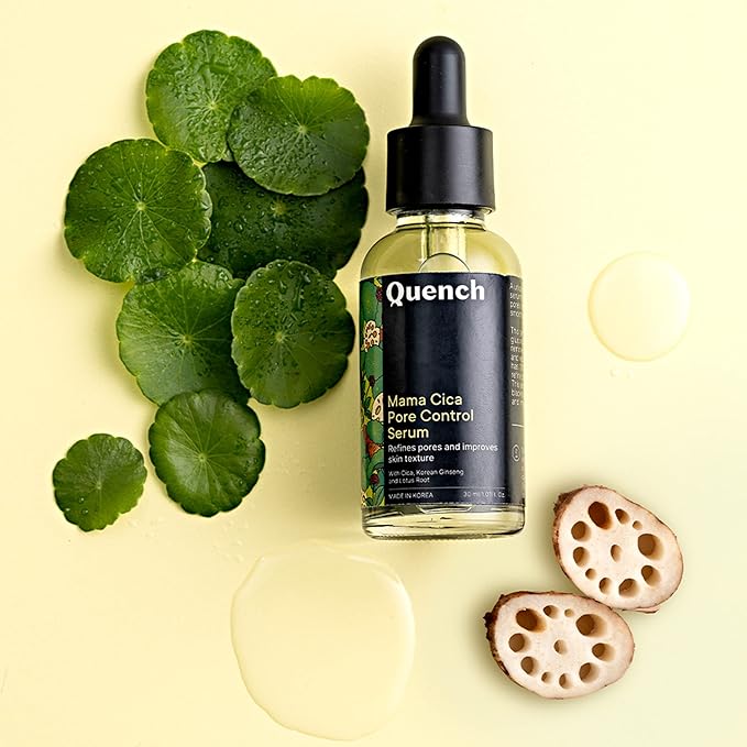 Quench Botanics Mama Cica Pore Control Serum | Refines pores and Improves Skin Texture| Cica, Korean ginseng and Lotus Root | Korean Skin Care 30ml