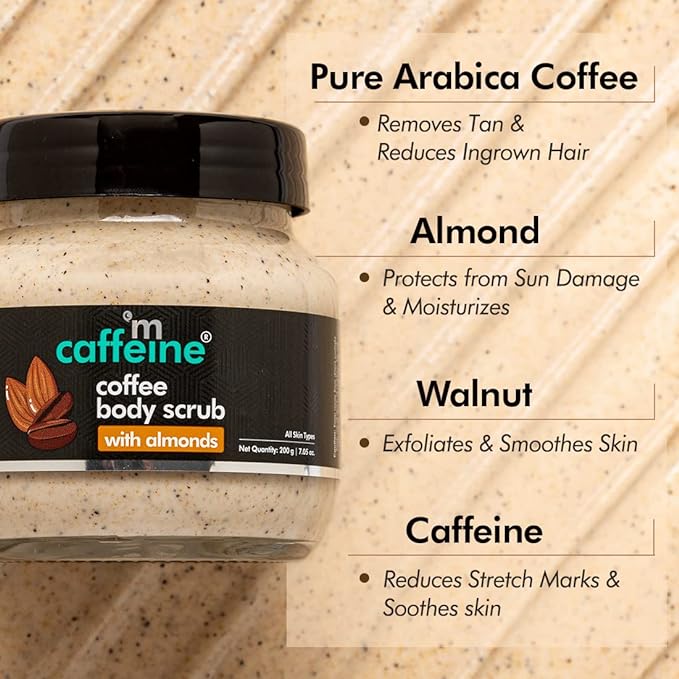 mCaffeine Almond & Coffee Body Scrub for Tan Removal | Creamy Bathing Body Scrub for Dry Skin | Exfoliating Scrub for Body for Women & Men - 200gm