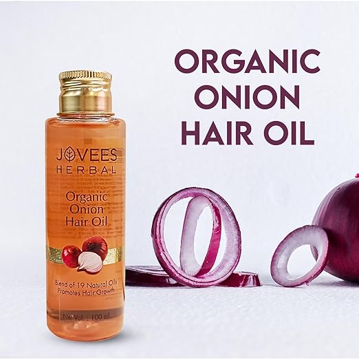 Jovees Herbal Organic Onion Hair Oil 100ML | Controls Hair Fall, Promotes Growth | Contains Onion Seed Oil, Olive oil, Sesame oil, Almond oil | Suitable for All Hair Types 100ML