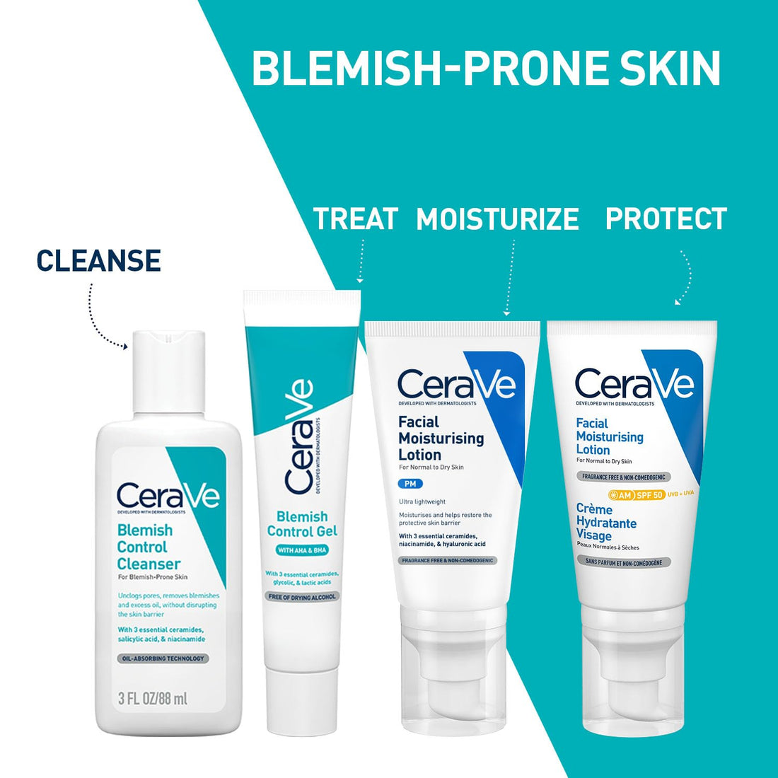 CeraVe Blemish Control Cleanser with 2% Salicylic Acid & Niacinamide for Acne Prone Skin, Controls Acne & Spots, Unclog Pores & Reduces Blemishes 88ml