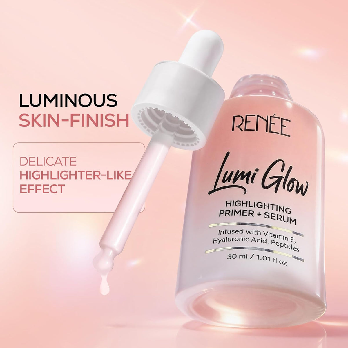 RENEE Lumi Glow Highlighting Primer + Serum | Hydrates, Promotes Even Skin Texture | Gives Luminous, 3D Glow | With Hyaluronic Acid, Peptides & Vitamin E | Base For Face Makeup | 30ml
