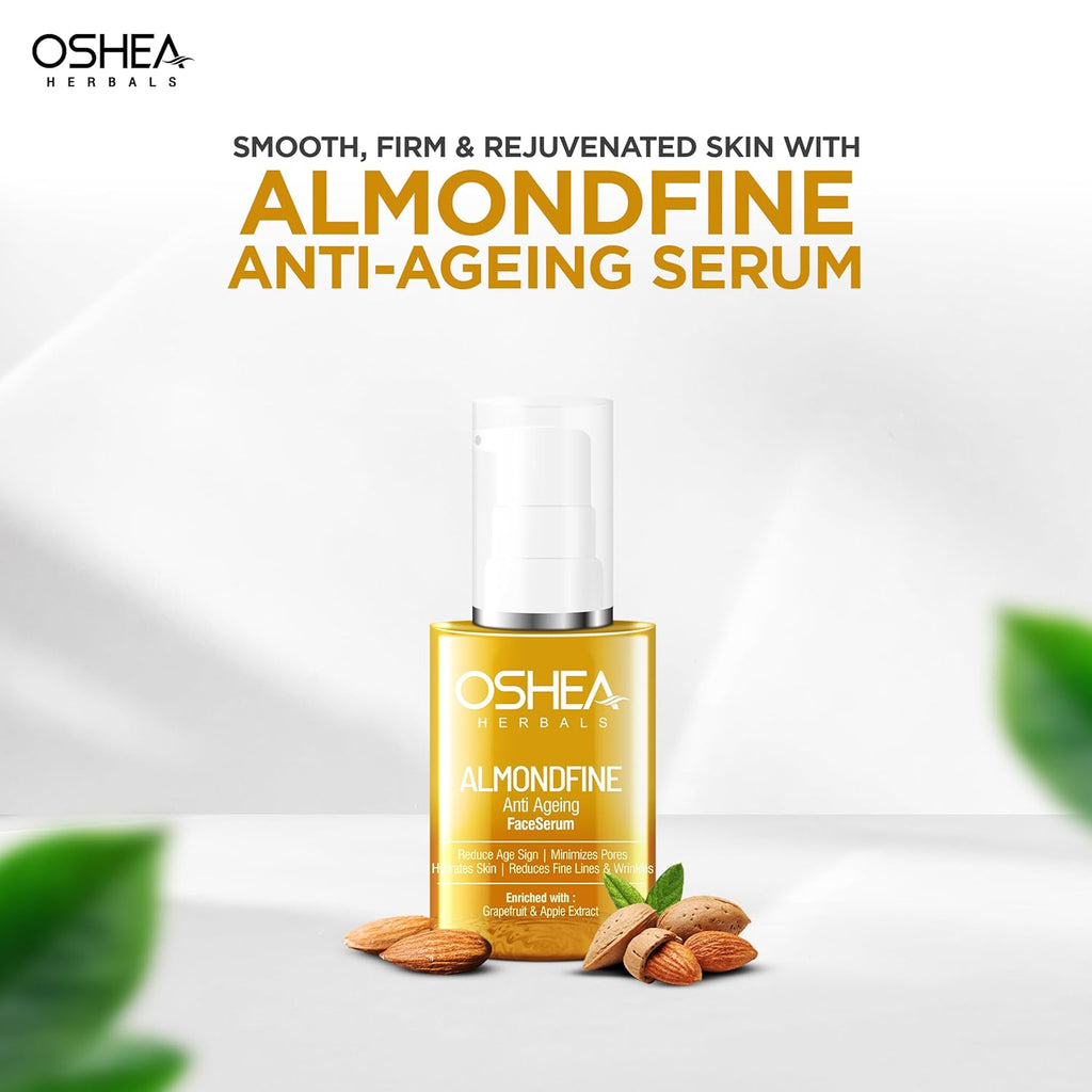 Oshea Herbals Almondfine Anti Ageing Face Serum for Women & Men | Reduces Fine Lines & Wrinkles | Boosts Hydration & Skin Elasticity All Skin Types 30ml