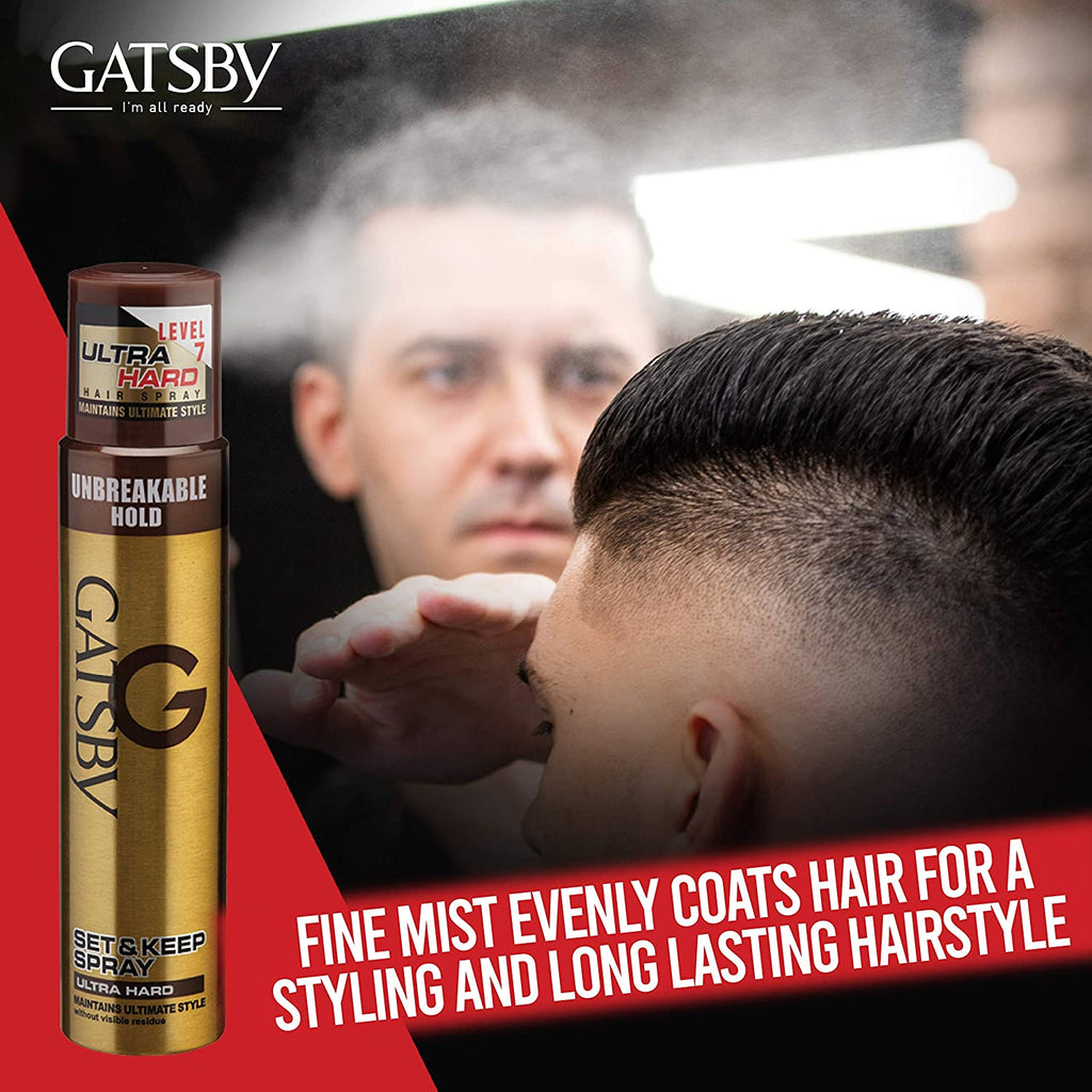 Gatsby Set Unbreakable Set & Keep Spray Ultra Hard Maintains Ultimate Style 250ml