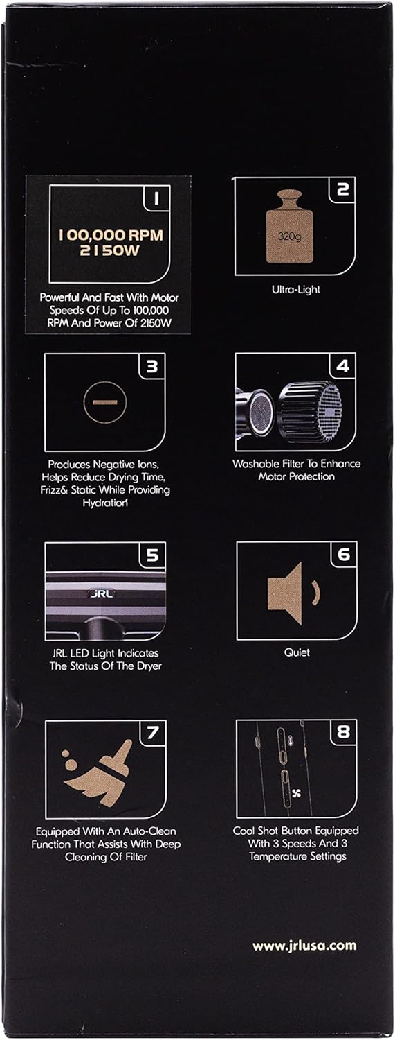 JRL PROFESSIONAL Forte Ultra-Light.Powerful.Efficient Black Hair Dryer