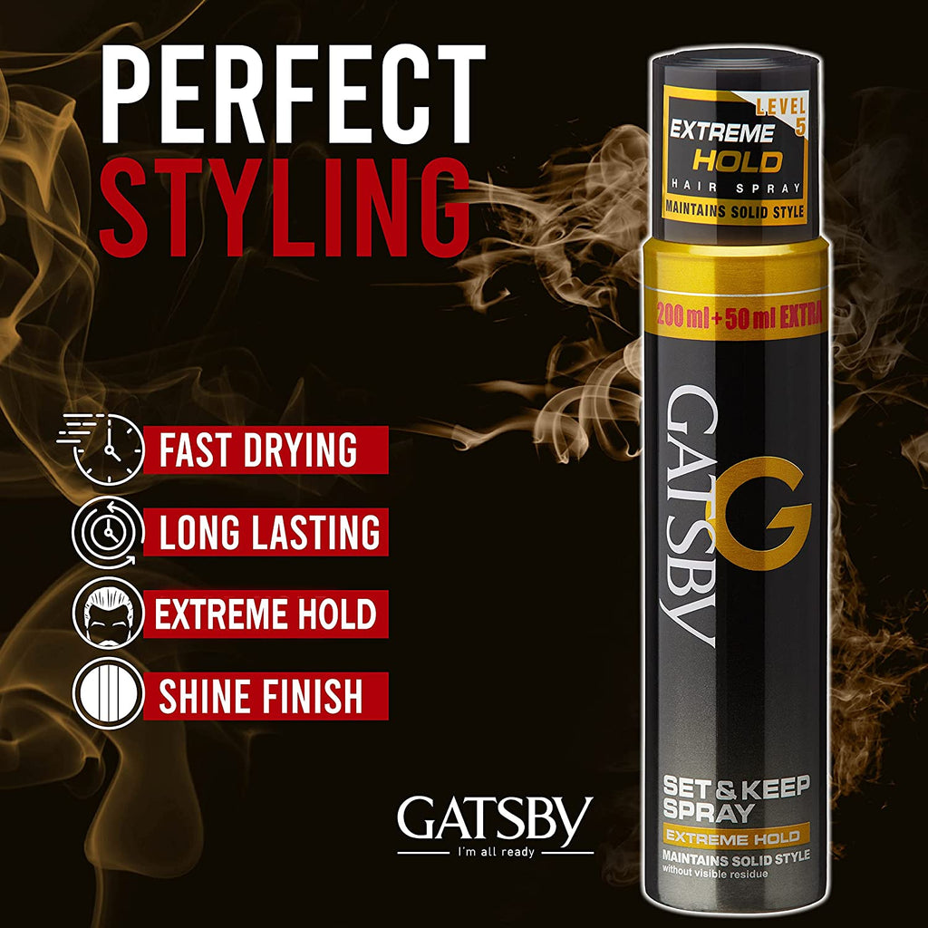 Gatsby Extreme Hold Set & Keep Spray Maintains Sold Style Hold 5 250ml