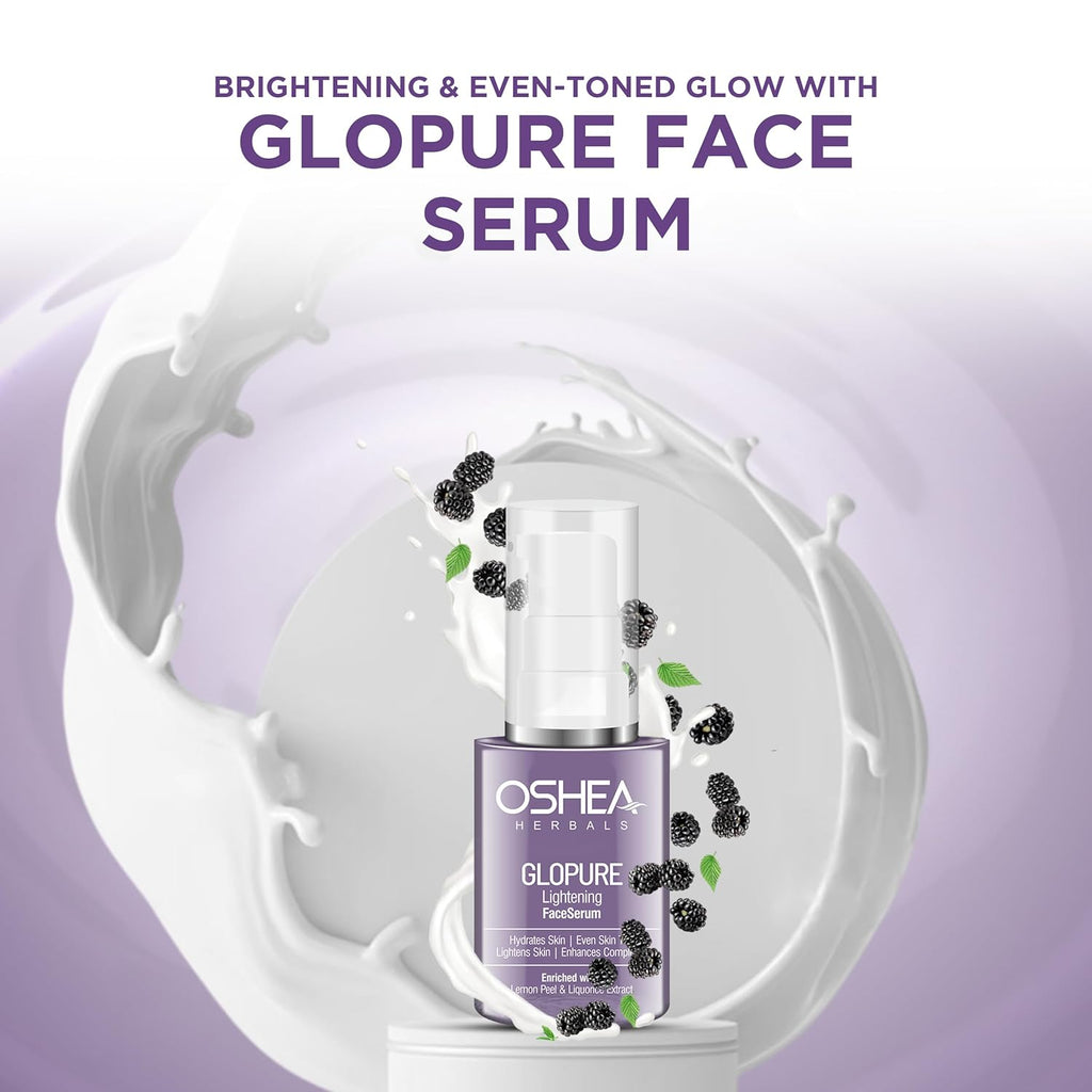 Oshea Herbals Glopure Brightening Face Serum for Men & Women | Reduces Darkspots & Pigmentations | Boosts Hydration & Natural Glow | Enriched with Lemon Peel & Liquorice Extracts | All Skin Types 30ml