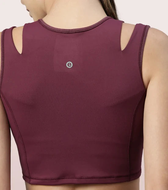 Enamor Shelf Bra Crop Vest | Crew Neck Vest With In-Built Shelf Bra Support | Hugged Fit E123