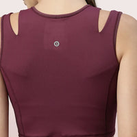 Enamor Shelf Bra Crop Vest | Crew Neck Vest With In-Built Shelf Bra Support | Hugged Fit E123