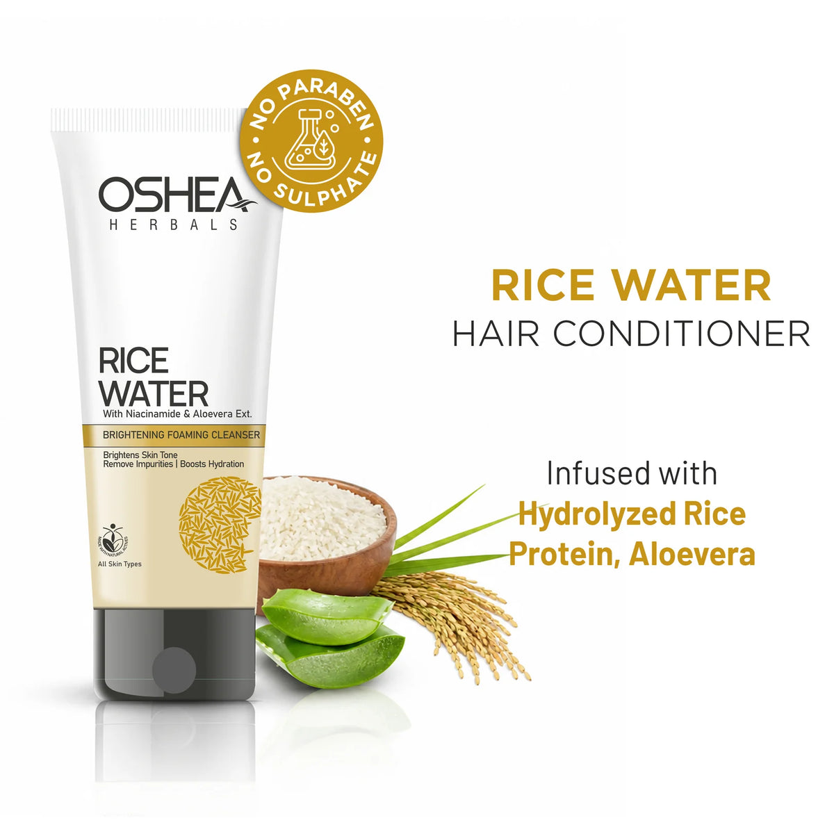 Oshea Herbals Rice Water Brightening Foaming Cleanser All Skin Types 100ml