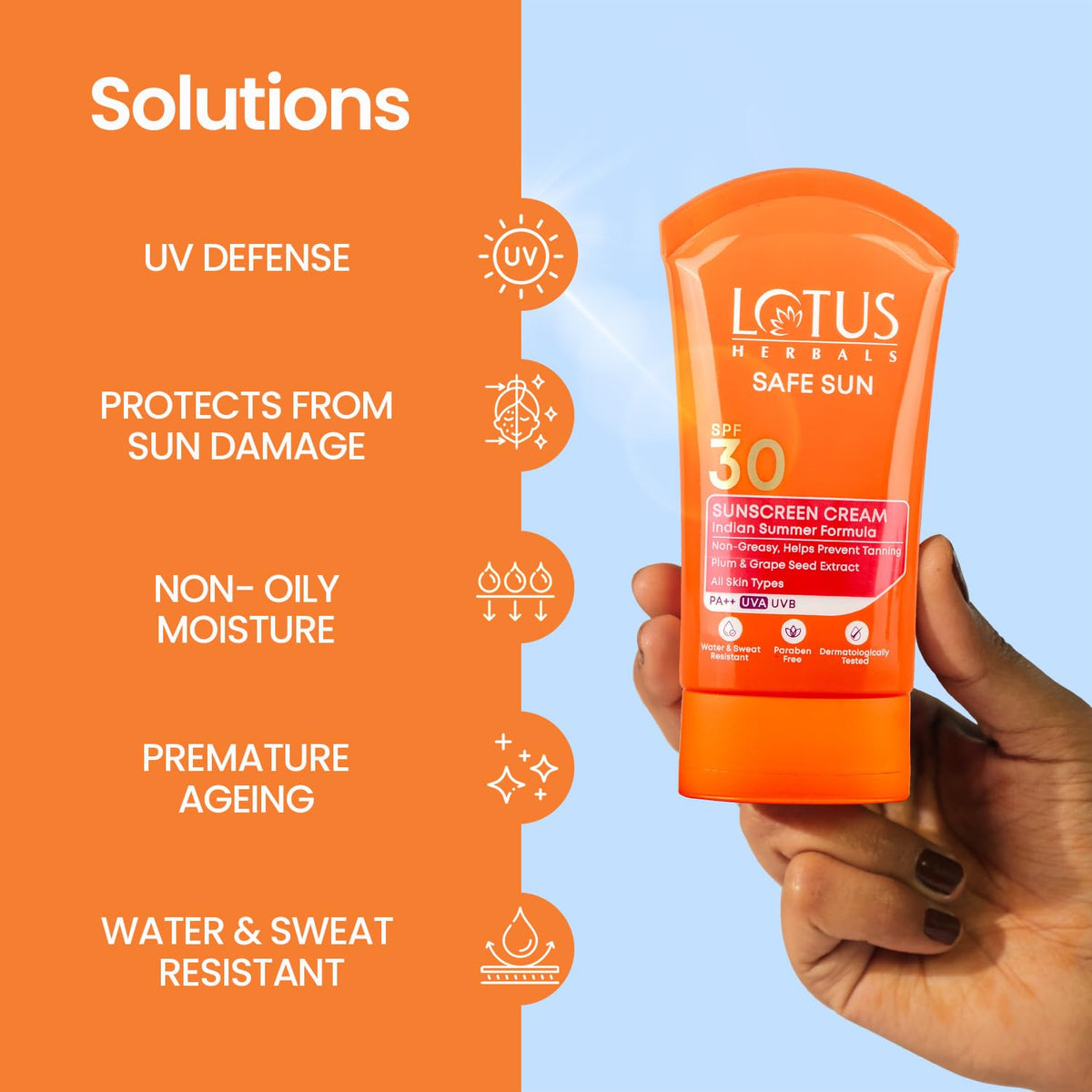 Lotus Herbal Safe Sun Block Cream Indian Summer Formula Spf 30Uvb 100g
