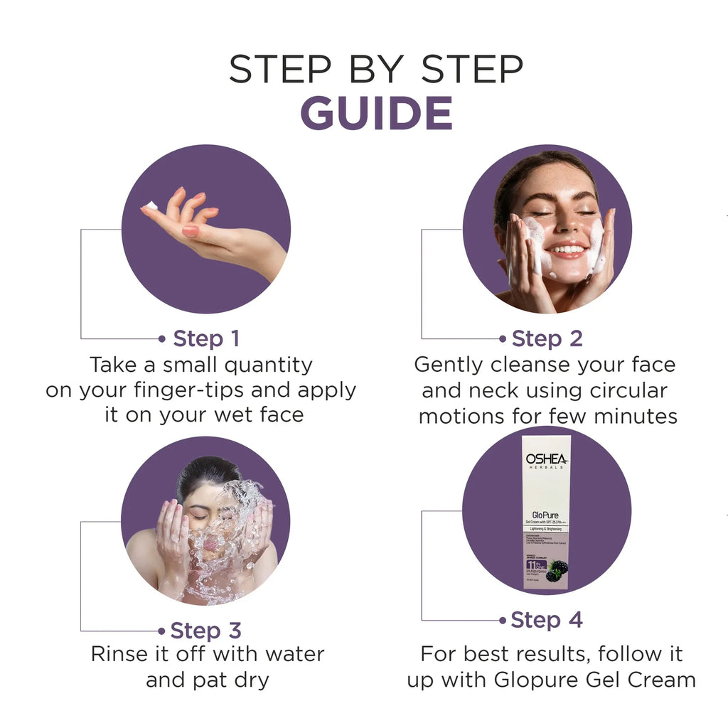 Oshea Herbals Glopure Lightening and Brightening Foaming Cleanser 3 in One Deep Cleansing,Lighten and Brighten,Gentle Exfoliation All Skin Types 100ml