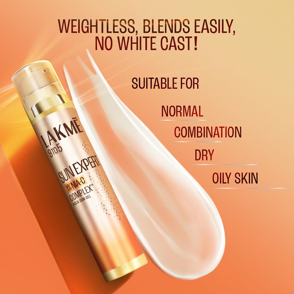 LAKMÉ Sun Expert 1% Nia C water-light Sunscreen gel SPF 50 Pa++++ Best for Oily Skin | Even toned & Glowing Skin |Helps reduce pigmentation | UVA/B Protection 50g