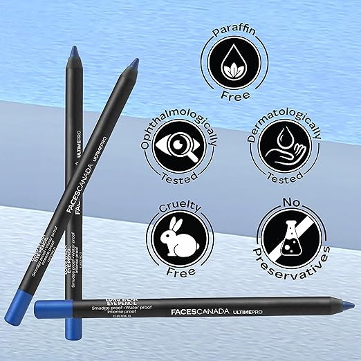 FACES CANADA Ultime Pro Longwear Eye Pencil - Solid Black 02, 1.2 g | 8 Hr Long Stay | Smooth One Stroke Application | Intense Color Pay Off | Soft Blendable Formula | Smudge Proof | Water Proof