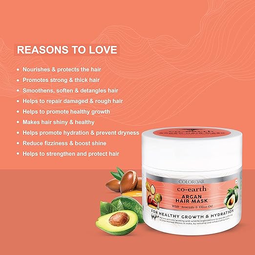 Colorbar Co-Earth Argan Hair mask 200g I Deep Conditioning Properties I Fight frizz I Provide strength to the hair I Avocado oil helps to moisturize, repair