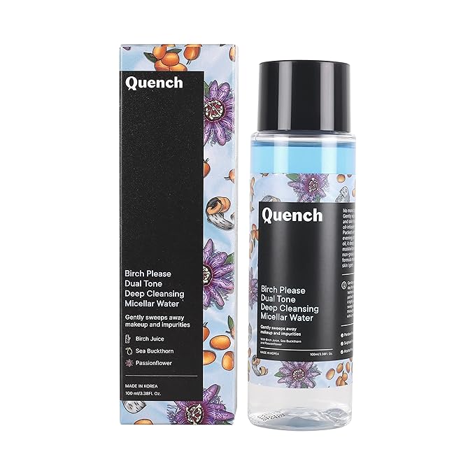 Quench Botanics Birch Please Dual Tone Deep Cleansing Micellar Water, 30ml (Mini) | Wipes away heavy | Jojoba oil | Stubborn make-up | Non-sticky and non-greasy | Hydrates And Sooths