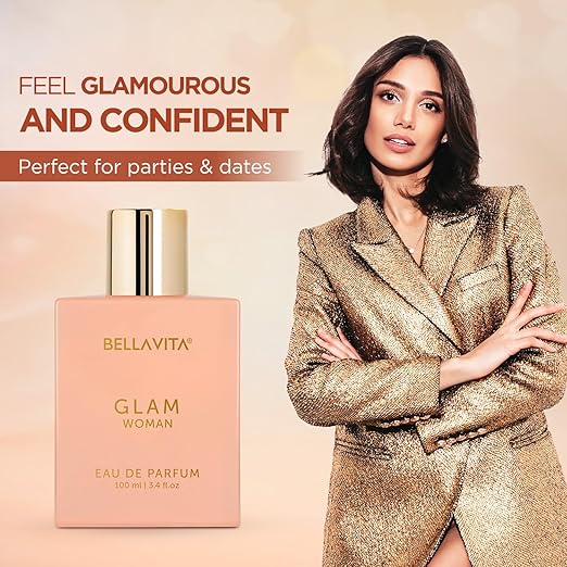 Bella Vita Luxury GLAM Woman Eau De Parfum with African Orange, Jasmine & Patchouli|Premium, Long Lasting Floral & Woody Fragrance EDP for Women, 100ML