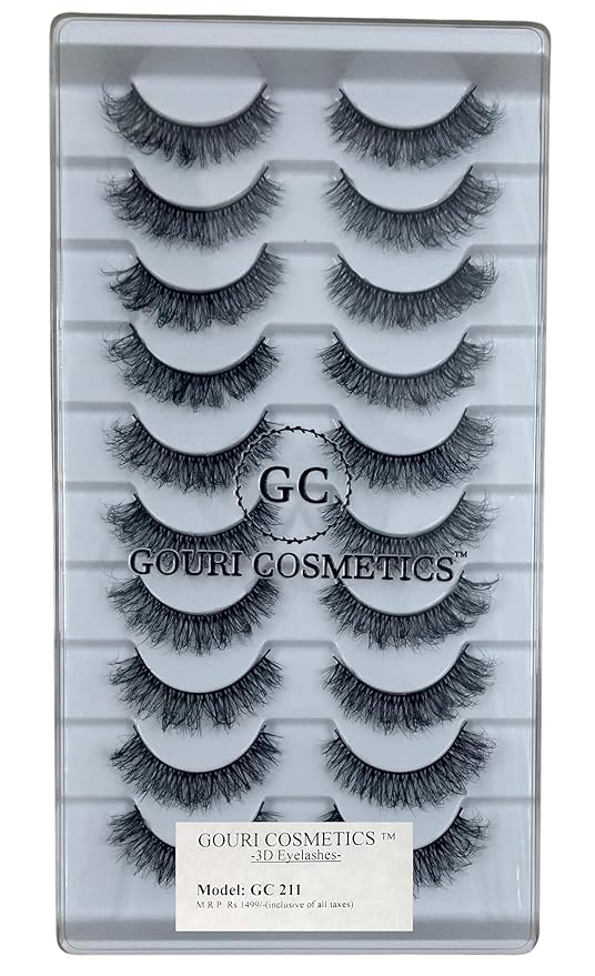 GOURI COSMETICS™ 3D FALSE EYELASHES - False Eyelashes for Women - (10 Pair Pack)